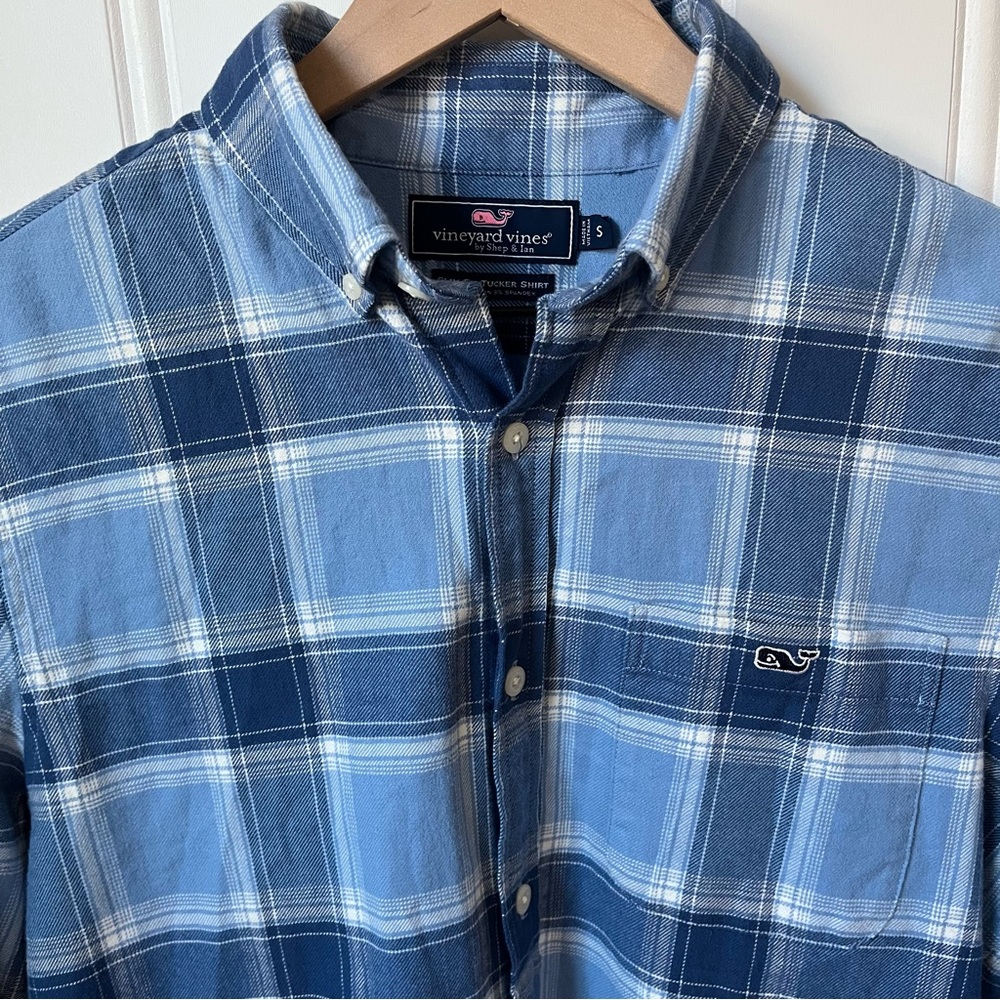 Vineyard Vines by Shep & Ian Slim Fit Tucker Shirt Plaid Blue White Soft Men’s S